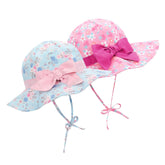 Durio Baby Sun Hat Newborn Sun Hat UPF 50+ Sun Protection Infant Sun Hat Wide Brim Baby Girl Sun Hat Cute Sun Hat for Baby 2 Pack Blue Flower & Pink Flower 6-12 Months